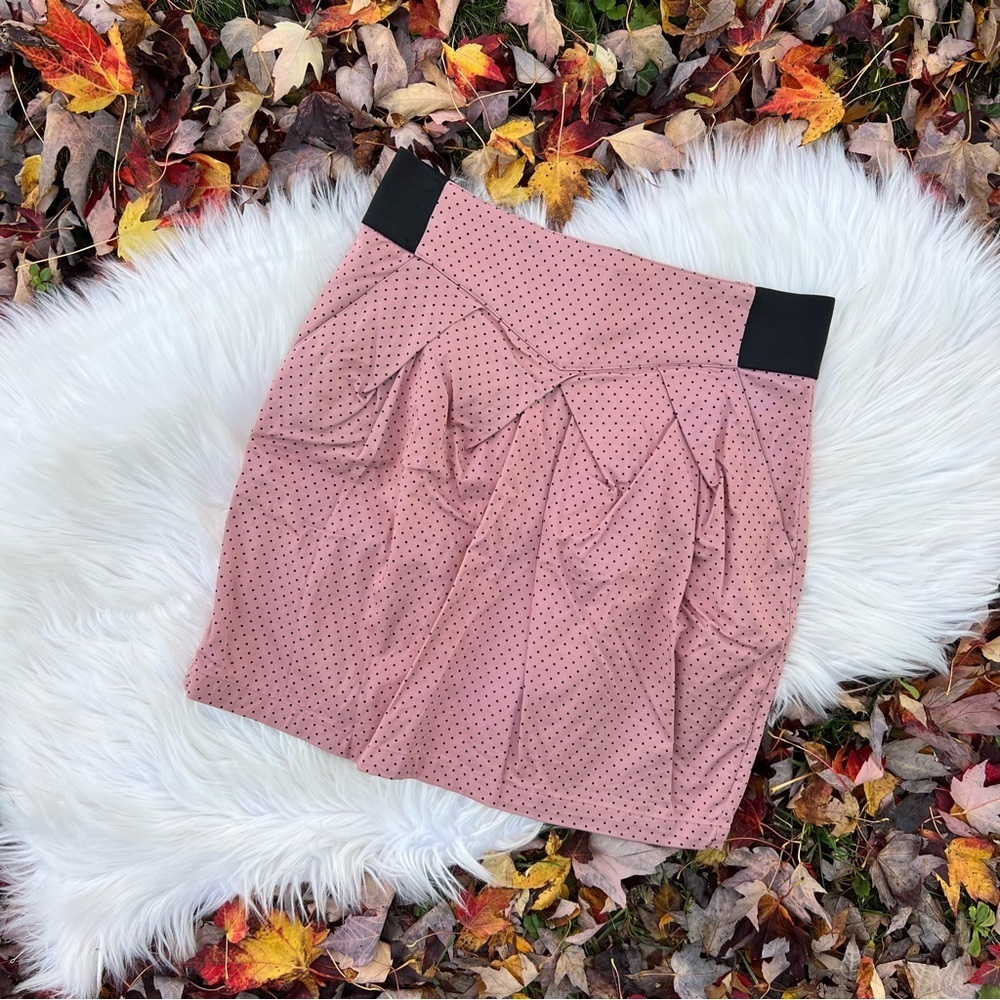 H&M Divided Blush Pink and Black Polka Dot High Waisted Pencil Skirt